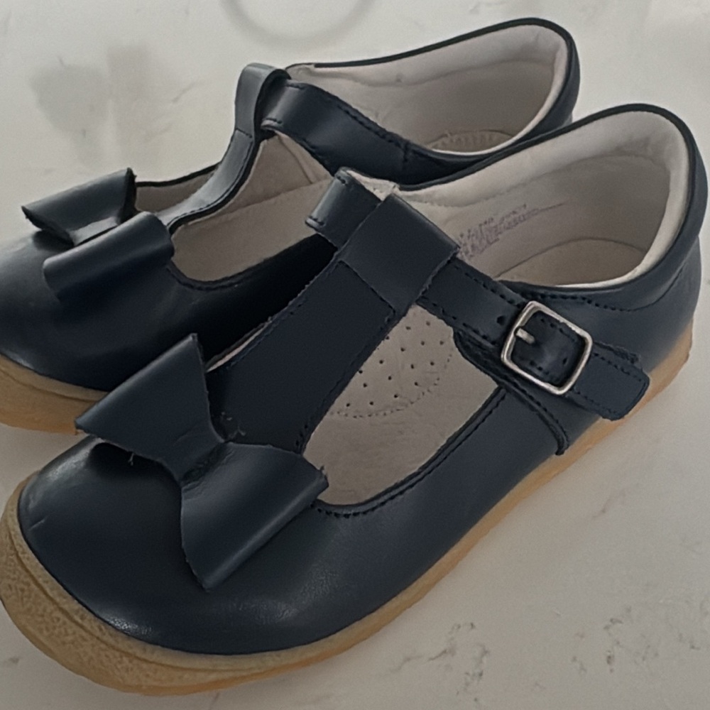 L'Amour Navy T-Bar Dress Shoes with Bow
